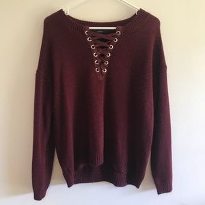 Forever 21 maroon lace up sweater